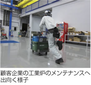 顧客企業の工業炉のメンテナンスへ出向く様子